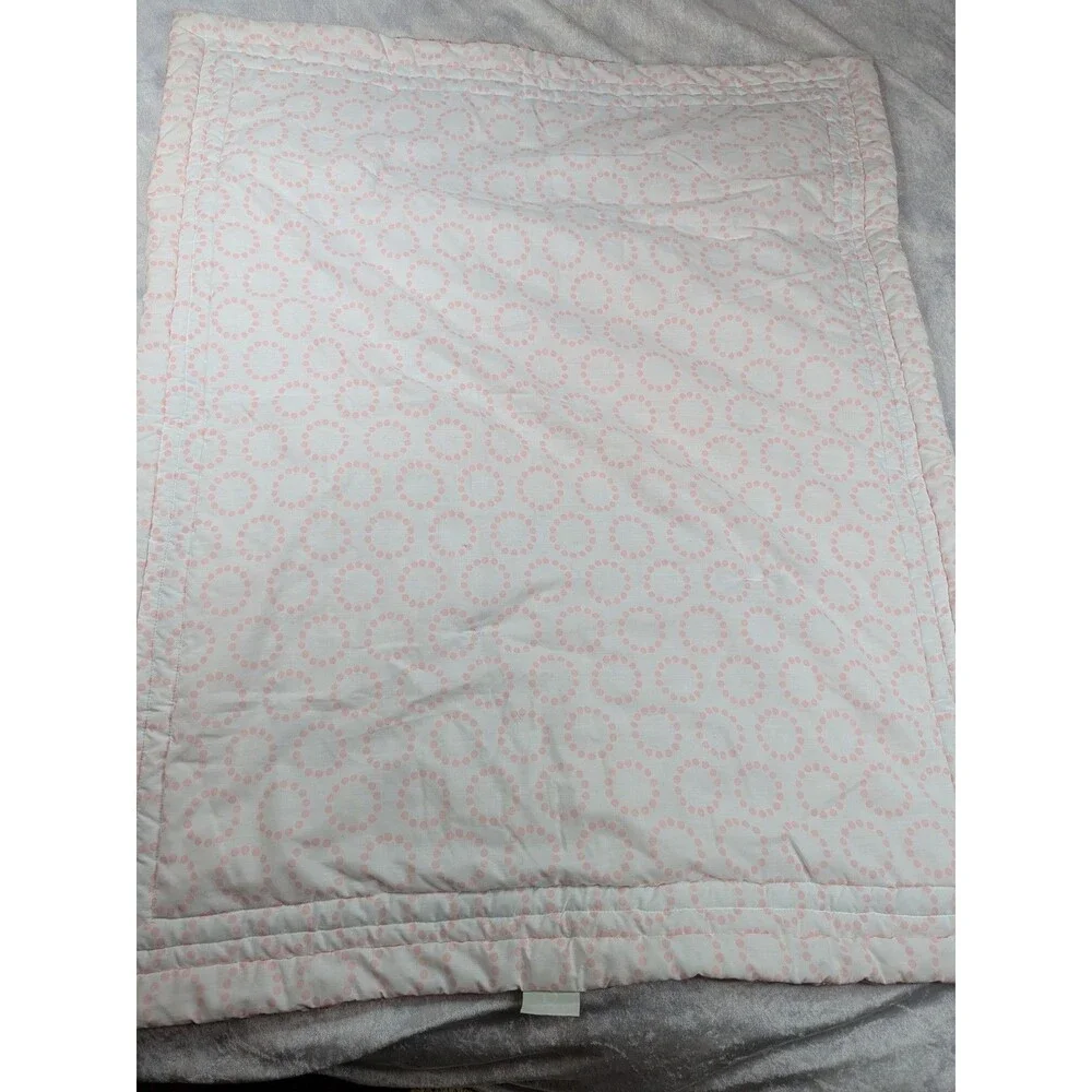 Optima Baby Quilt Poly cotton  35 X 43 Elephants Hearts Birds Blanket Pink gray